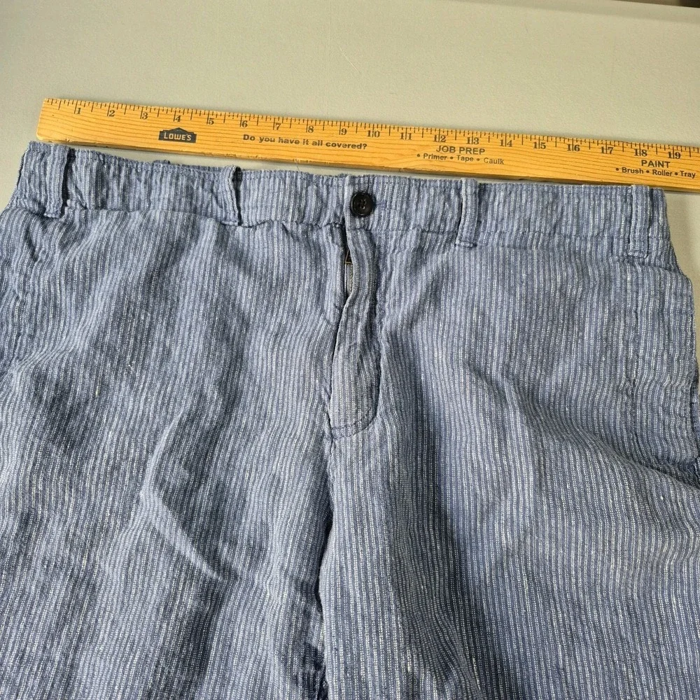 Banana Republic Linen Shorts Mens 36 Blue Stripe Aiden Casual Chino Beach